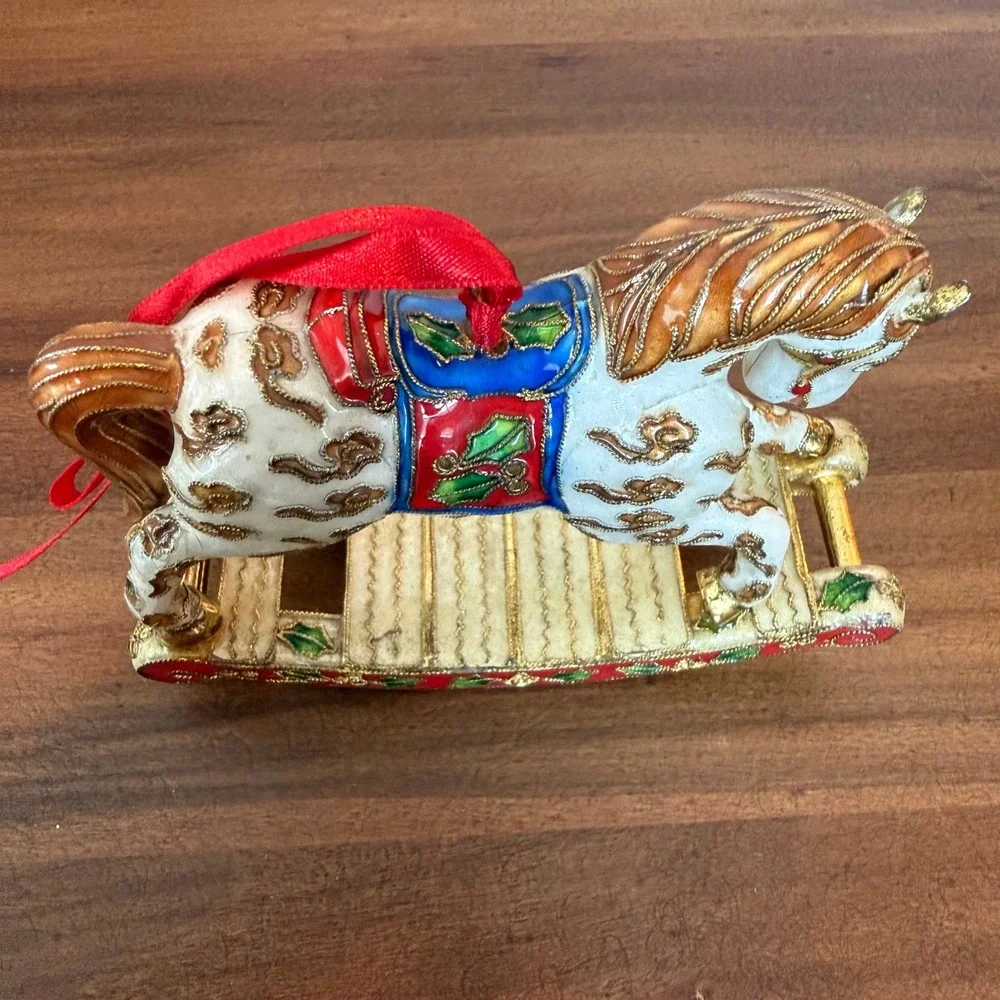 Vintage‎ 2003 Cloisonne Rocking Horse Christmas Ornament Classic Victorian Style